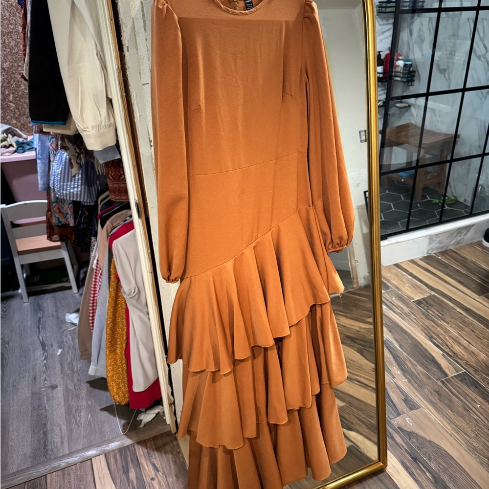 SHEIN Vibrant Orange Long Sleeve Dress